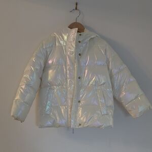 Crewcuts Cream Iridescent Hooded Puffer Coat (Girls' XS)